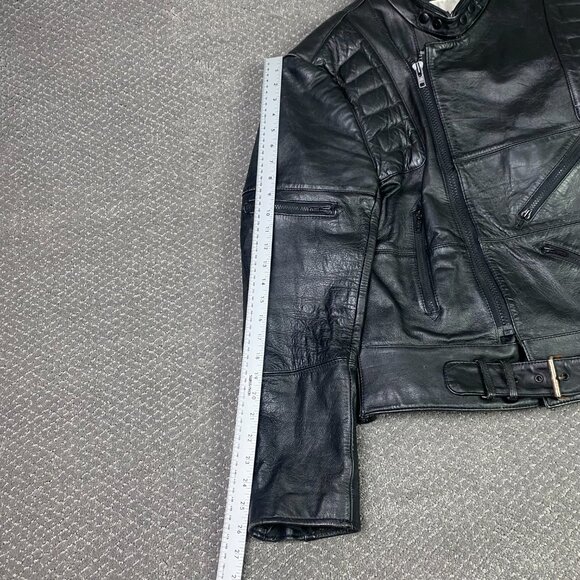 Vintage Wilsons Leather Jacket Men's 44 Black Cafe Racer Padded Motorcycle Moto - Picture 15 of 16
